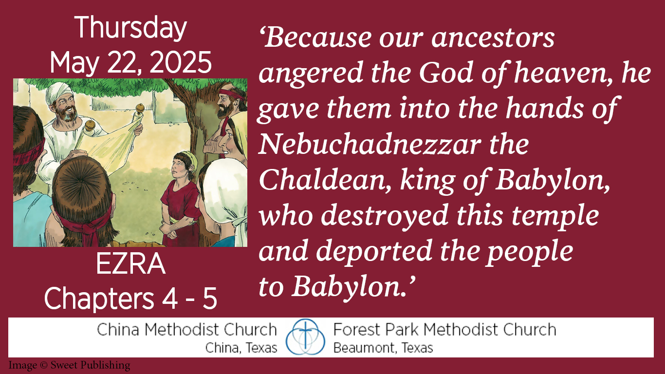 Because our ancestors angered the God of heaven, he gave them into the hands of Nebuchadnezzar the Chaldean, king of Babylon, who destroyed this temple and deported the people to Babylon.