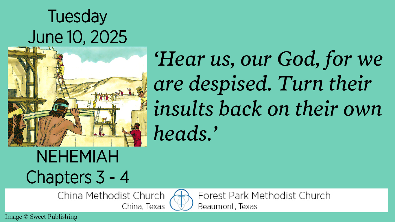 Hear us, our God, for we are despised. Turn their insults back on their own heads.