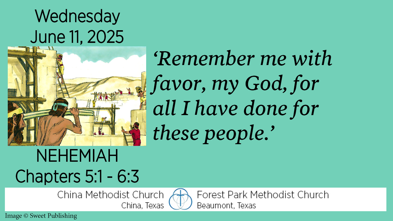 Remember me with favor, my God, for all I have done for these people.