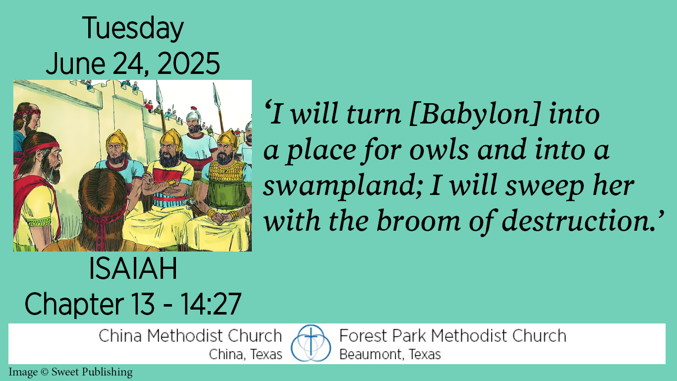 I will turn [Babylon] into a place for owls and into a swampland; I will sweep her with the broom of destruction.